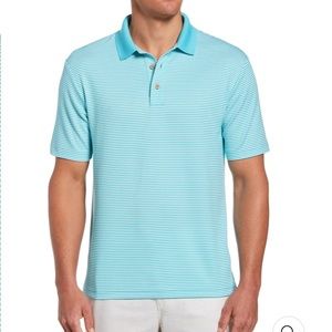 NEW CUBAVERA STRIP POLO IN BLUE CURACAO SIZE: M